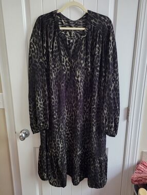 NWT Simply Vera Vera Wang Charcoal Leopard Print Long Sleeve Dress Plus Size 3XL